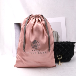 Custom Logo Printed Soft Matte Silk Hair Bundle <b>Extension</b> Bag Drawstring Satin Underwear Packing Dust Pouch - Product Image 1