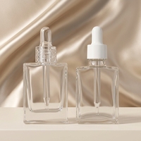 Bouteille en verre plate carrée à fond épais, anneau Transparent, tête de colle transparente, flacon compte-gouttes, vaporisateur