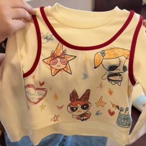 Tongxingyuan Girls Cartoon T-Shirt And Plaid Jeans Set Autumn Cotton Two-Piece Outfit Kids Fashion Clothes - Product Image 3