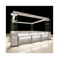 Mostrador de tienda minorista de oro de lujo, mesa de exhibición de diseño, joyería, muebles, escaparates de joyería de cristal, luces Led