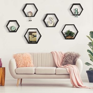 Farmhouse Wall Mount Honeycomb Storage <strong>Shelves</strong> Home Decor Black <strong>Hexagon</strong> Floating <strong>Shelves</strong> <strong>Wood</strong> for Wall - Product Image 3