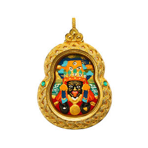 จี้ทองเหลืองลายทังก้าเพ้นท์มือ รูปทรงน้ำเต้า สีเหลืองมงคล สีเขียวทิเบต ซากิ ลัม ห้าพระพิฆเนศ ของตกแต่งบ้านแบบพกพา สไตล์ทิเบต - Product Image 6