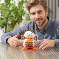 Promotion : Statue Maneki Neko en céramique à bras oscillant solaire, Ornement porte-bonheur, Boîte cadeau avec fenêtre transparente pour voiture, ouverture de magasin, ou événement commercial