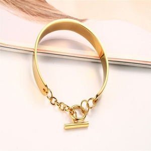 18k Gold Vacuum Plating Blank Bar Customizable Logo Personalized Bangle Stainless Steel Chain Link <b>Bracelet</b> for Women - Product Image 5