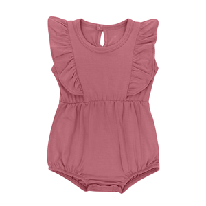 En gros Combinaison à volants sans manches en bambou et élasthanne pour nouveau-né, unie, décontractée, pyjama, vêtement de nuit, barboteuse, body pour bébé - Product Image 2