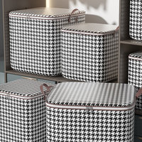 Grand panier de rangement pliable en tissu pour déménagement, motif pied-de-poule, pour vêtements et couettes, sacs de rangement pour la maison