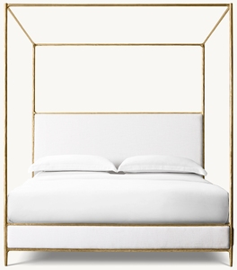 Lit à baldaquin en bois avec panneau en tissu et laiton forgé à la main, mobilier de chambre à coucher moderne de luxe, lit king-size - Product Image 4