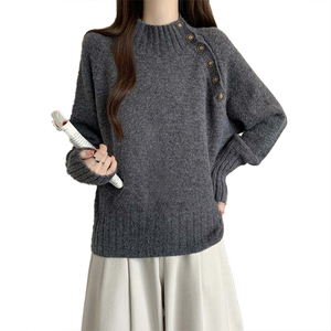 Pull à col roulé mi-haut pour femmes, disponible en grandes tailles, haut ample tendance, polyvalent, manches longues, couche de base en tricot - Product Image 4