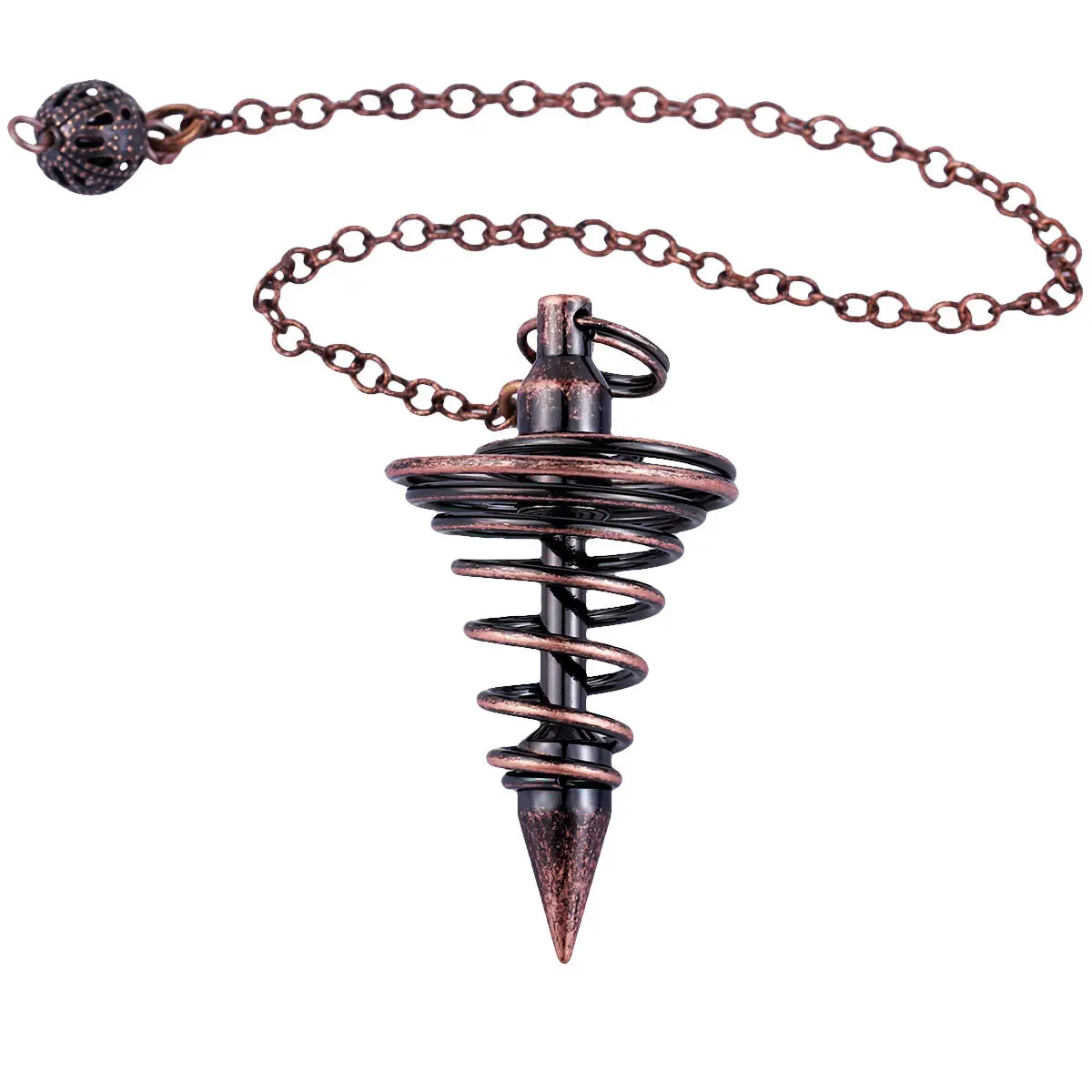 Metal Dowsing Pendulum Divination Dower Reiki Healing Pendulum Chain Spiral Coil Point Meditation Yoga Balancing Pendant