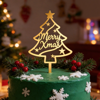 Décoration de gâteau de Noël en acrylique doré effet miroir, insert pour gâteau Joyeux Noël pour la décoration de gâteaux de fête