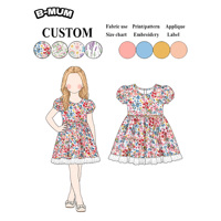 Robe à manches courtes bouffantes pour petites filles, imprimé floral, avec ourlet en dentelle à œillets, robe de soirée d'été décontractée pour enfants