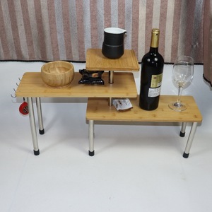 Three-tier kitchen condiment storage rack, bamboo multi-layer corner <b>shelf</b>, metal legs and hooks, <b>desktop</b> flower stand (export) - Product Image 1