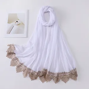 Design Bubble Chiffon Embroidered Lace Hijab for Muslim Scarf Color Islamic Shawls Supplier