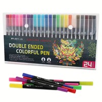 Marqueurs double pointe en gros (12/24 couleurs) – Kits de stylos aquarelles économiques – Marqueurs double embout pour le dessin et la calligraphie