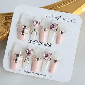 เล็บปลอมทำมือขายส่ง เล็บอะคริลิกหรูหรา 3 มิติ ปิดเต็มเล็บ ทรงโลงศพ ลายผีเสื้อ ปลายเล็บแบบฝรั่งเศส คุณภาพสูง - Product Image 3