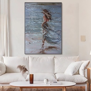 Tranh sơn dầu có kết cấu đá sa thạch thủ công - Người phụ nữ xinh đẹp bên bờ biển, phong cảnh nghệ thuật để trang trí phòng khách - Product Image 4