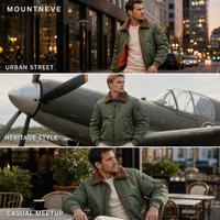 Chaqueta Bomber para Hombre, Satén de Nailon, Cuello de Piel Sintética, Forro Acolchado, Bolsillos Utilitarios, Cierre de Broche, Puños Acanalados, Estilo Urbano, Logotipo Personalizado