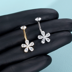 Lingchee 14G titanio <span class=keywords><strong>Nave</strong></span> vientre anillo Mujer Flor inserción claro circón colgante ombligo anillos joyerí<span class=keywords><strong>a</strong></span> para fiesta - Product Image 3