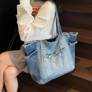 Borsa a <span class=keywords><strong>Tracolla</strong></span> in Denim Grande Capacità, Colore Sfumato, Moda Estiva e Autunnale - Product Image 2