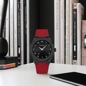 Reloj de Cuarzo Analógico de Diseño para Hombre, Correa de Goma Roja, Estilo Árabe, Clásico, Simple, Deportivo, Resistente al Agua, Reloj de Moda - Product Image 2
