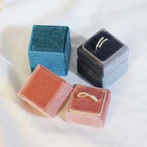Wholesale Factory Premium Blue Velvet Modern Envelope Closure Ring <b>Box</b> Custom Logo Luxurious Square Jewelry <b>Box</b> Engagement - Product Image 1