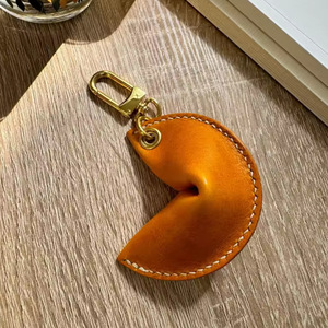 In stock: Crescent moon dumpling <b>leather</b> <b>keychain</b> pendant, lucky charm, peace amulet key accessory. - Product Image 3
