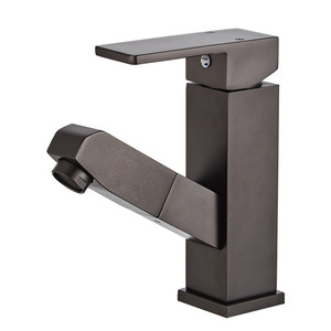 Grifo de Baño Extraíble de Aluminio 6063 Color Gris Metálico con Retorno por Gravedad, Manguera Silenciosa y Mezclador Cuadrado para Lavabo, Ideal para Hogares y Hoteles Modernos - Product Image 1