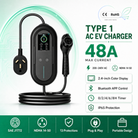 Chargeur EV portable de type 1 J1772 48A, 11,5 kW, 240 V, niveau 2, OCPP 1.6J, RFID, station de charge commerciale haute puissance pour Tesla BYD