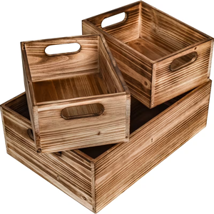 Caisses en bois avec poignées pour présentation, organisateur de maison, ensemble de caisses en bois pour rangement de garde-manger, boîte de rangement en bois blanc - Product Image 3