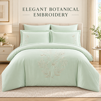 Ensemble de housse de couette 3 pièces en satin de coton 100% respirant et luxueux, broderie botanique, pour hôtel moderne, chambre à coucher