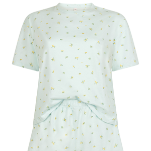 Pyjama court imprimé vert pour femme, ensemble deux pièces confortable, respirant, mignon, luxueux et tendance avec taille élastique - Product Image 4