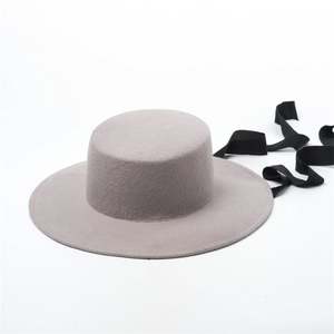 ANLUXFIER X1232 Sombrero Unisex de Fieltro de Lana 100% Lana para Adultos, Gorra de Ala Ancha y Copa Plana, Estilo Casual Negro, Suave y Transpirable con Cinta y Cuerda - Product Image 1