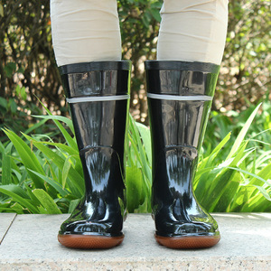 Junjing Coffee <b>Boot</b> Mid-Calf <b>Black</b> Rubber <b>Work</b> Safety Rain <b>Boots</b> Reflective Non-Slip Industrial Mining - Product Image 2