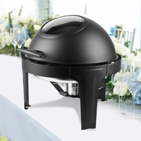 Ensemble de plats chauds ronds pour buffet, ensemble de plats chauds de luxe noir, plats chauds en acier inoxydable à couvercle roulant pour mariage et fête