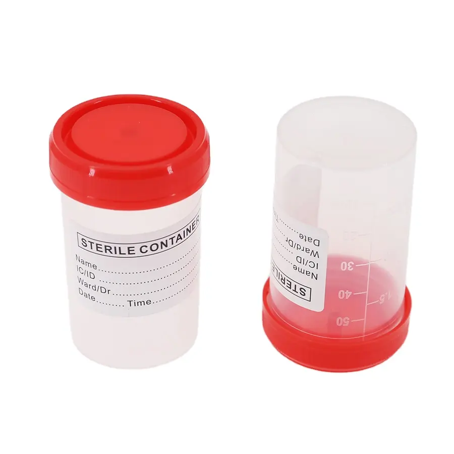 Tasse d'échantillon médical en plastique, récipient urinoir de Test médical, jetable, 30/40/60ml, 50 pièces