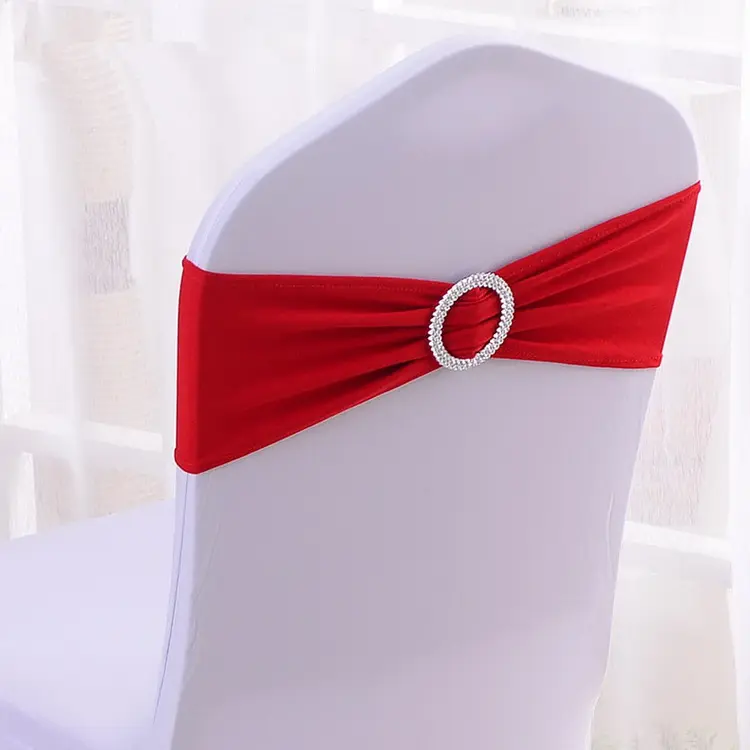 तैयार स्टॉक 24 रंग स्पैन्डेक्स शादी कुर्सी Sashes के साथ सीट बेल्ट लगा लो स्लाइडर