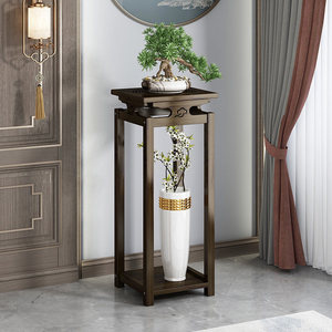 Soporte para Flores de Madera Maciza Estilo Chino de 2 Niveles Color Nogal Multifuncional Decoración para Sala de Estar Estante para Exhibición de Plantas en Balcón - Product Image 1