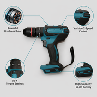 Perceuse électrique rechargeable 21V, 25+1 réglages de couple, perceuse sans fil à impact sans balais pour le perçage du bois, du métal et des briques