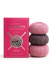 Hat & Mittens <b>Knitting</b> <b>Kit</b> – Advanced <b>Beginner</b> <b>Kit</b> with Cotton Merino Yarn, Needles & Video Tutorials – Blush Berry - Product Image 2