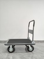 Carretilla de Mano Plana con Superficie Antideslizante Gris, con Ruedas Grandes de Goma de 8 Pulgadas, Mango Plegable, Carro de Transporte