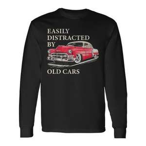 T-shirt à manches longues pour homme, facilement distrait par les voitures anciennes, pour les amateurs de voitures classiques et vintage - Product Image 1
