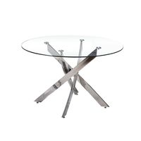 Accueil Plateau en verre moderne chinois Table à manger blanche en acier doré Table à manger ronde en verre moderne Ensemble 6 chaises