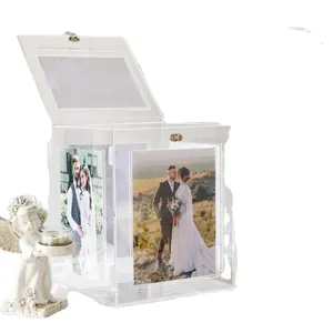 Modern Acrylic Wedding Card Box with Picture Frame Wedding Reception Money Envelope Card Box for Graduation Party Birthday