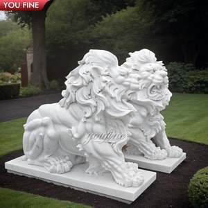 <span class=keywords><strong>Statue</strong></span> de Lion assis <span class=keywords><strong>en</strong></span> marbre sculpté à la main - Product Image 2