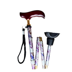 Canne pliante imprimée Hoshi en alliage d'aluminium, cinq sections, motif floral, pour personnes âgées, aide à la marche, cadeau - Product Image 5