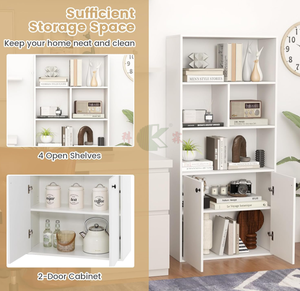 Libreria Moderna a 5 Ripiani con Ante, Scaffali Regolabili, Libreria Alta Bianca per Soggiorno e Studio, 61 Pollici - Product Image 4