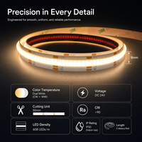 Bande LED COB CCT haute densité 24V 8mm 608 LED/m 90 CRI 12W/m Flexible pour rétroéclairage de meuble de cuisine IP20 2700K 6000K Dimmable