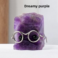 X616 Jingfa Vente en gros Ornement de guérison en pierre brute de cristal naturel, hérisson avec lunettes, en Améthyste et Quartz Rose, autres objets artisanaux en cristal
