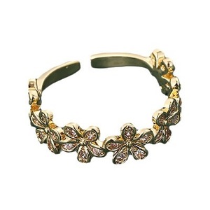 Bague ouverte en cuivre plaqué or avec zircon et motif floral, bijou d'anniversaire pour femme - Product Image 5
