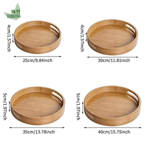 나무 대나무 원형 트레이 세트 손잡이가 있는 플로팅 커피 차 음식 서빙 트레이 가정 주방 장식 호텔 레스토랑 비즈니스용 - Product Image 3